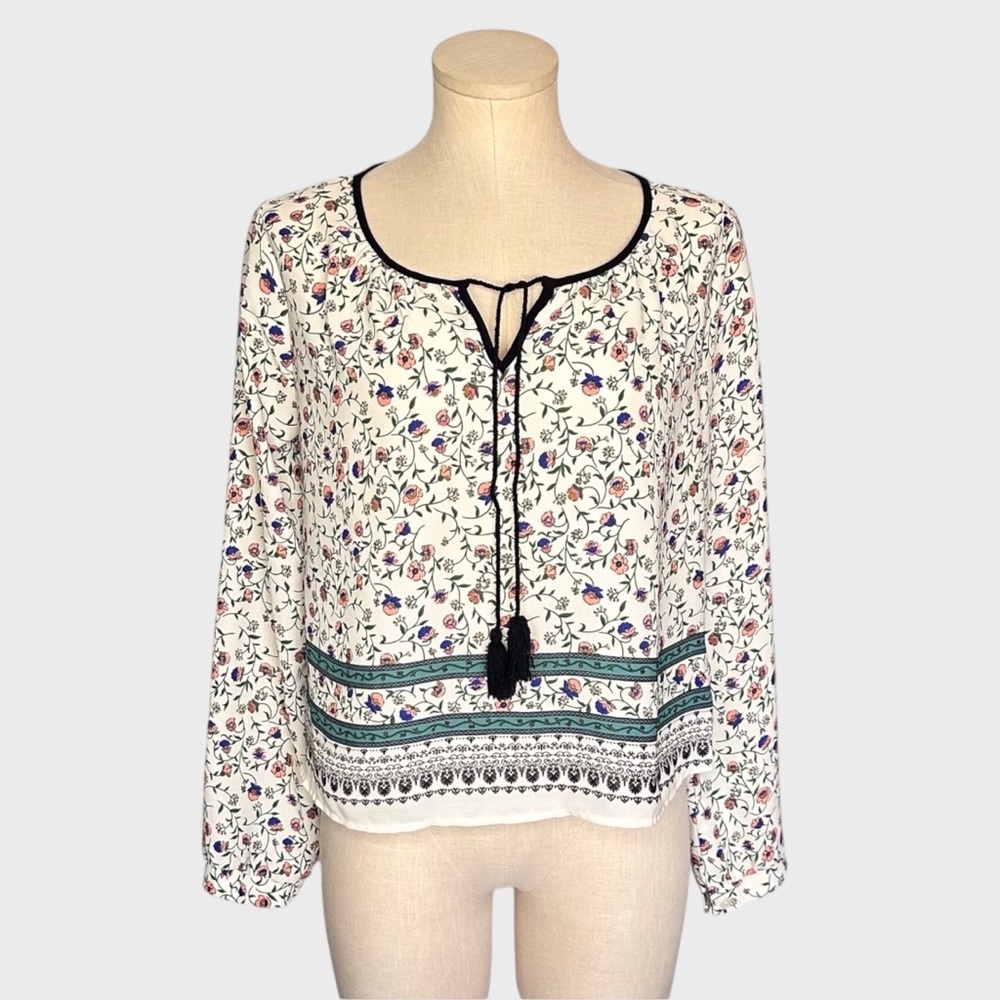 Lush Floral Boho Tassel Peasant Blouse